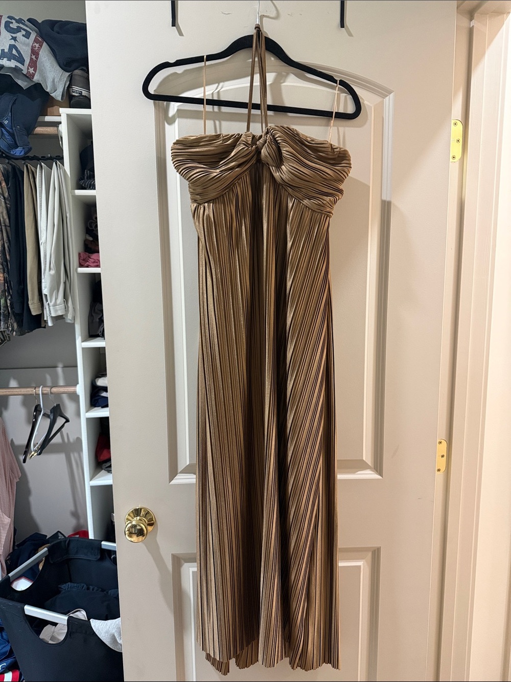 Raise A Toast Satin Plisse Halter Maxi Dress